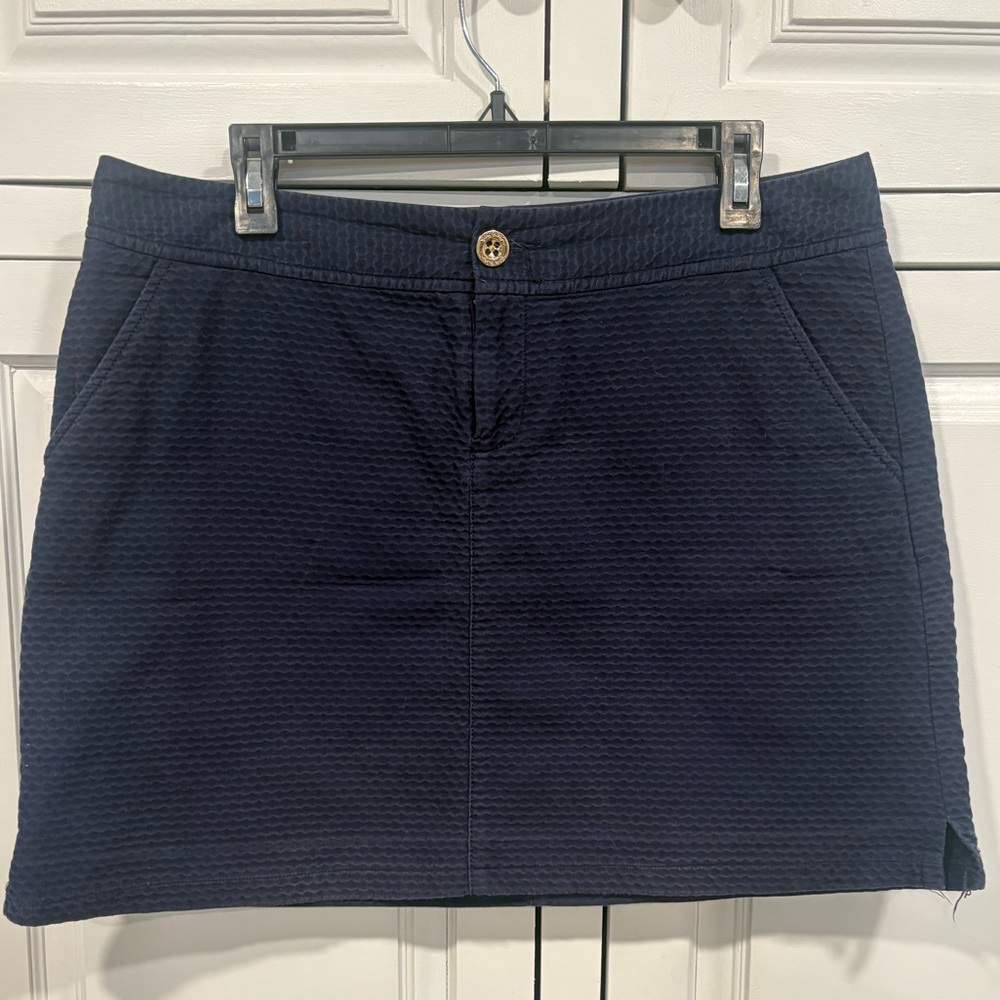 Lilly Pulitzer Navy Textured Skirt with Gold Button Detail